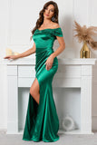 Dark Green Off The Shoulder Mermaid Pleated Prom Dress