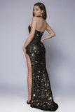 Sparkly Black Sequin Halter Mermaid Prom Dress with Slit