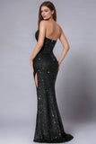 Sparkly Black Sequin Halter Mermaid Prom Dress with Slit