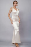 Simple Spaghetti Straps White Mermaid Long Wedding Dress