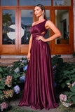 Sparkly Burgunde One Shoulder A Line Ruched Prom Dress