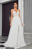 A Line Ivory Spaghetti StrapsAppliqued Long Wedding Dress