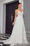 A Line Ivory Spaghetti StrapsAppliqued Long Wedding Dress