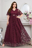 Navy A-Line V-Neck Short Sleeves Long Choir Dress with Lace
