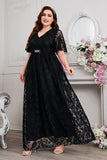 Navy A-Line V-Neck Short Sleeves Long Choir Dress with Lace