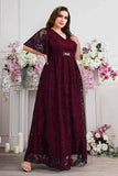 Navy A-Line V-Neck Short Sleeves Long Choir Dress with Lace
