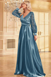 Navy Sequin Long Sleeves A Line Mother Of The Bride Dresse