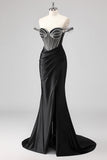 Sparkly Mermaid Cold Shoulder Beaded Long Pink Prom Dress with Slit
