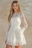 Lace Scoop Neck White A Line Long Sleeves Graduation Dress