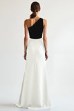 Black White Sheath One Shoulder Wedding Guest Dress with Slit