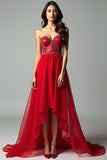 A Line Red Corset Strapless Beaded Long Wedding Guest Dress