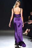 Dark Purple Satin Spaghetti Straps A-Line Long Wedding Guest Dress
