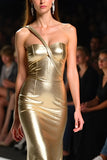 Metallic Mermaid Golden One Shoulder Long Gala Dress with Slit