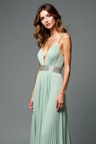 Green A Line Deep V-Neck Chiffon Bridesmaid Dress