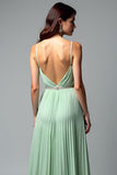 Light Green Ruched A Line Spaghetti Straps Bridesmaid Dress