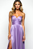 Purple A Line Strapless Prom Dress with Slit