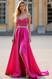 Fuchsia A Line Strapless Sequin Corset Prom Dress