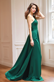 Dark Green One Shoulder A Line Long Bridesmaid Dress