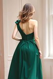 Dark Green One Shoulder A Line Long Bridesmaid Dress