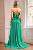 Chic Green Strapless A Line Bridesmaid Dress with Back Bow Tie