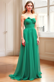 Chic Green Strapless A Line Bridesmaid Dress with Back Bow Tie