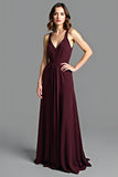 Cabernet A Line Spaghetti Straps Long Bridesmaid Dress