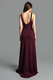 Cabernet A Line Spaghetti Straps Long Bridesmaid Dress