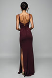 Cabernet Sheath Spaghetti Straps Long Bridesmaid Dress with Slit