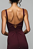 Cabernet Sheath Spaghetti Straps Long Bridesmaid Dress with Slit