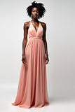 Blush Pink Spaghetti Straps A line Backless Long Bridesmaid Dress