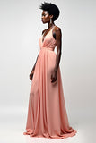 Blush Pink Spaghetti Straps A line Backless Long Bridesmaid Dress