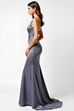 Steel Grey Mermaid Spaghetti Straps Long Bridesmaid Dress