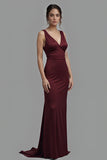 Simple Cabernet Mermaid Spaghetti Straps Long Bridesmaid Dress