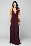 Sheath Cabernet Spaghetti Straps Long Bridesmaid Dress