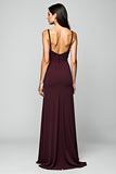 Sheath Cabernet Spaghetti Straps Long Bridesmaid Dress