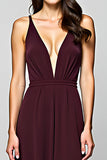 Sheath Cabernet Spaghetti Straps Long Bridesmaid Dress