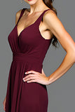 A Line Cabernet Spaghetti Straps Pleated Long Bridesmaid Dress