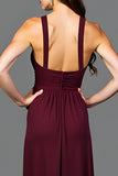 A Line Cabernet Spaghetti Straps Pleated Long Bridesmaid Dress