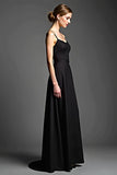 A Line Spaghetti Straps Satin Black Tie Dress