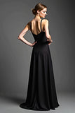 A Line Spaghetti Straps Satin Black Tie Dress