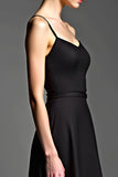 A Line Spaghetti Straps Satin Black Tie Dress