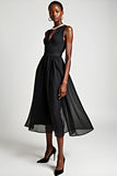 V-Neck A-Line Tulle Tea Length Little Black Dress