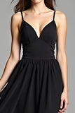 Spaghetti Straps A-Line Maxi Black Dress with Open Back