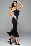 Strapless Mermaid Long Little Black Dress with Open Back