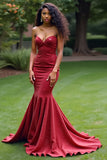 Sparkly Burgundy Mermaid Strapless Sequins Long Prom Dress