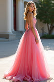 Blush Pink A-Line Sequin Tulle Prom Dress