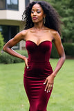 Simple Burgundy Mermaid Strapless Long Prom Dress