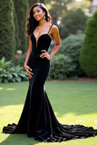 Elegant Black Mermaid Spaghetti Straps Long Prom Dress