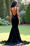 Elegant Black Mermaid Spaghetti Straps Long Prom Dress