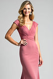 Desert Rose Sheath V-Neck Pleating Long Mother of the Bride Dress